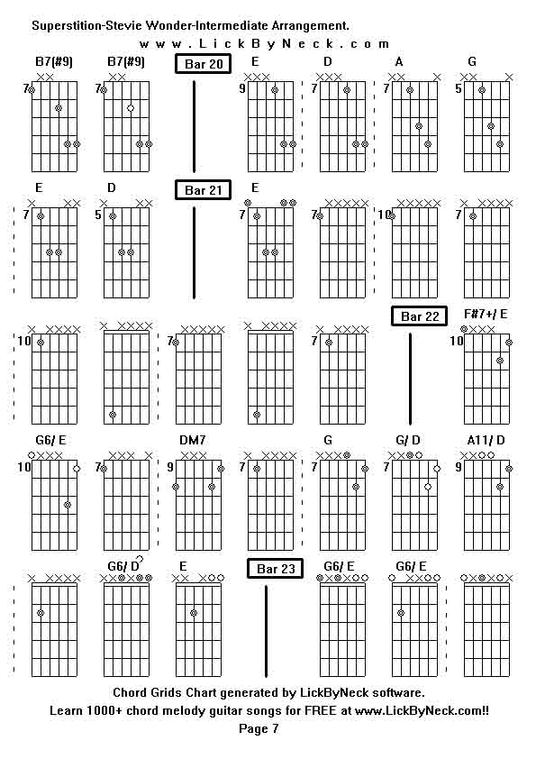 Chord Grids Chart of chord melody fingerstyle guitar song-Superstition-Stevie Wonder-Intermediate Arrangement,generated by LickByNeck software.